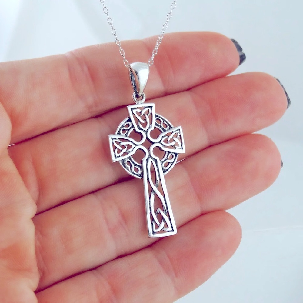 STERLING SILVER Celtic Cross Necklace - Picture 2 of 4